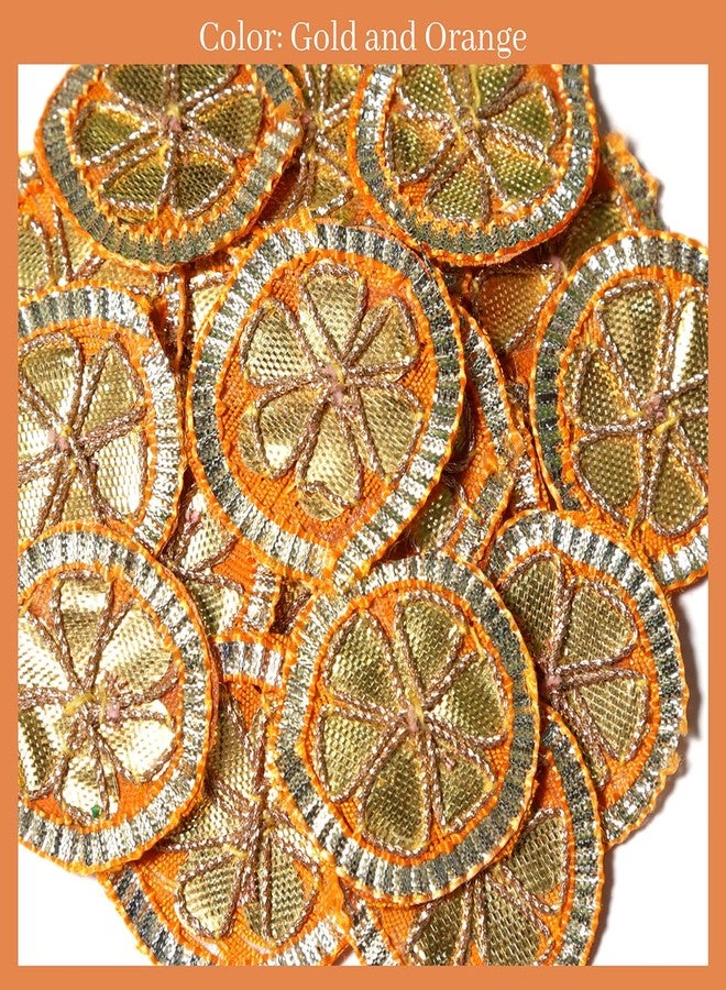 EmbroideryMaterial Gota Patti Embroidery Patches for Clothes, Applique Patches for Embroidery Work, Gota Flowers for Decoration, Crafts & Flowers for Dress Designing (20 Pieces, Gold & Orange, 3.2 CM) - Image 4